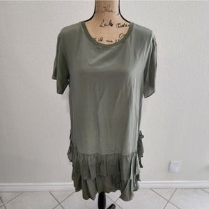 𝅺A loves A Nordstrom moss green 100% silk ruffle shirt dress size‎ small